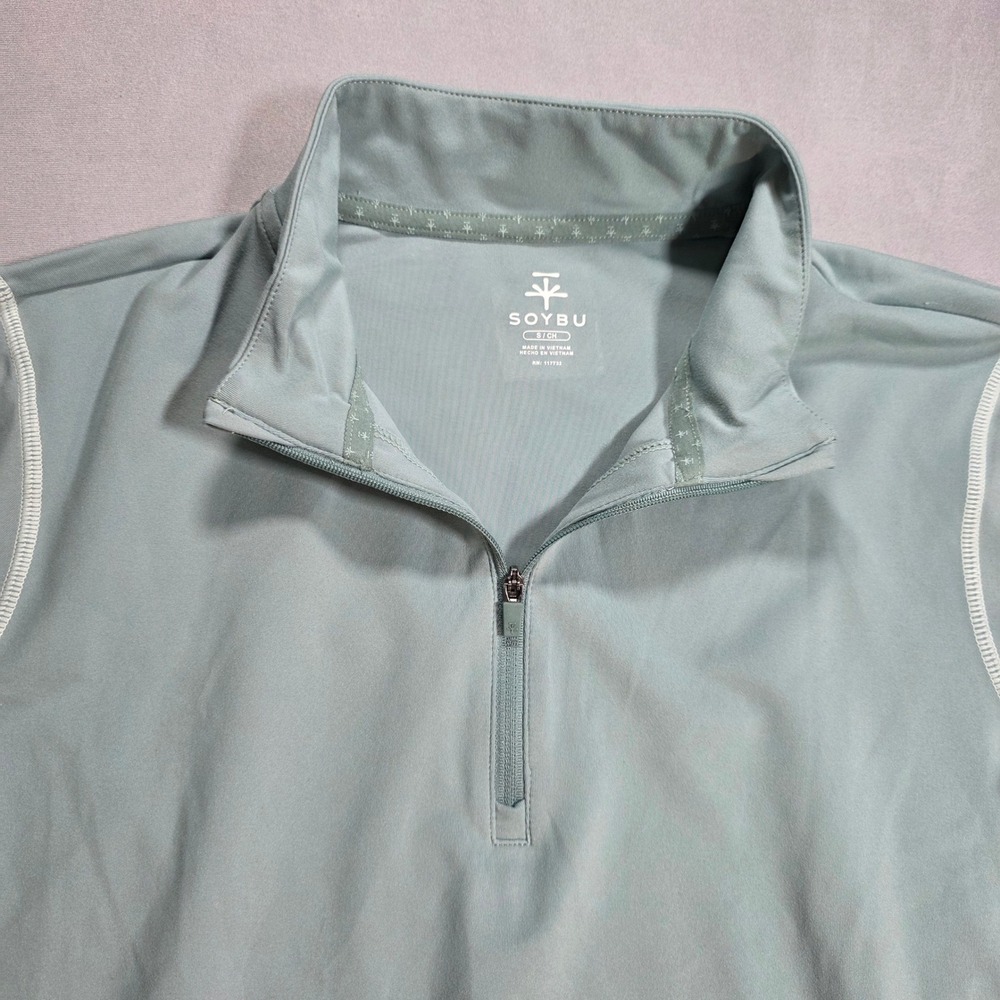 Soybu Womens Quarter Zip Pullover Sage Green Active Top Thumbholes Small